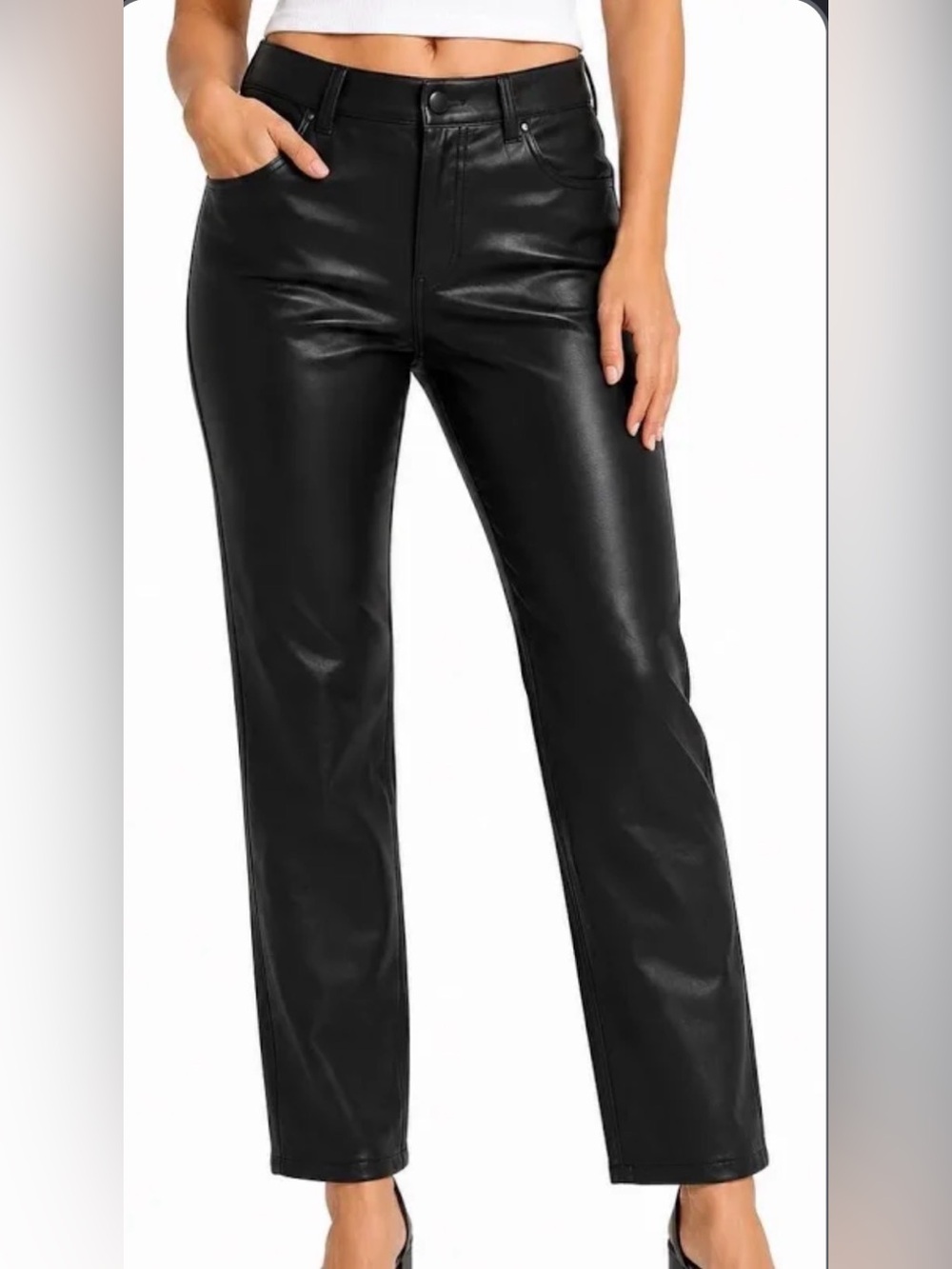 Zara Black Faux Leather Cropped Straight-Leg Pants